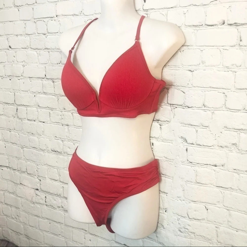 Red Two Piece Swim Suit Large